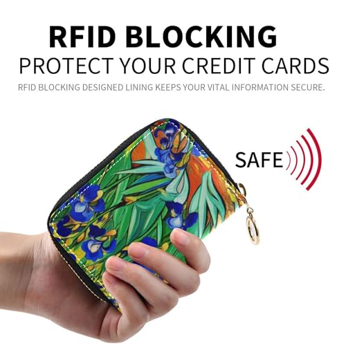 Vibrant Field Blue Irises Lush Women Wallet Small Cute Card Holder RFID Blocking Zippered Coin Purse Pouch with Zipper2