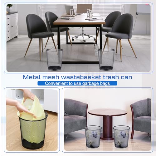 Image of Hushee 12 Pcs Metal Mesh Trash Can Wire Waste Paper Basket Trash Bin Garbage Can for Office Under Desk, Kitchen, Bedroom, Den, Dorm Room, Toilet(Black,12 Pcs)