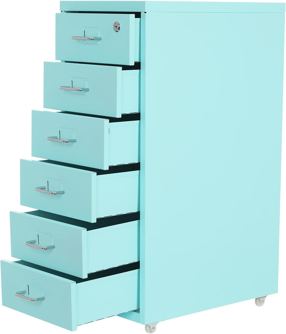 6-Drawer Metal File Cabinet, Metal Filing Storage Vertical Cabinets with Lock Home Office Filing Cabinets for Organization Hanging Letter/Legal/F4/A4 (Light Blue)