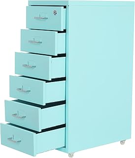 6-Drawer Vertical File Cabinet for Home Office, Moveable Office Storage Cabinet with Lock, Minimalist Filing Cabinet Printer Stand fits Legal/Letter/A4 Size, Assembly Required (Blue)