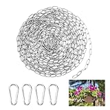 Catena in Acciaio Inossidabile 10m, 1,5mm - con 4 Moschettoni in Acciaio Inox 304 - Per Sospensioni, Fai da Te, Giardino e Animali Domestici