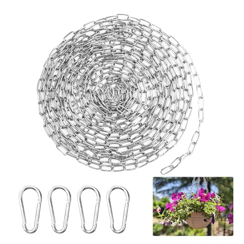 Itharon - Chaîne en Acier Inoxydable au Mètre, 10m de Chaîne en Acier Inoxydable avec 4 Mousquetons, Chaîne Métallique de 1,5 mm pour Suspension, Chaînes pour Chien, Chaînes d'Ancre, Chaînes à Linge, Chaînes Pi