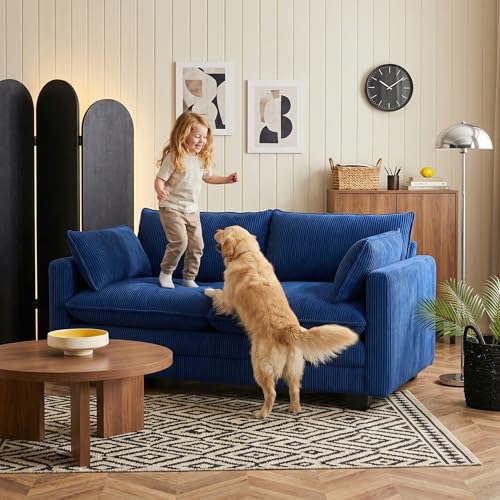 Image of Gizoon 75 inch Small Cloud Loveseat Couches for Living Room, 2 Seater Love Seat Sofa with Comfy Deep Seat, Small Washable Couches with Removable Corduroy Cover for Apartment, Blue