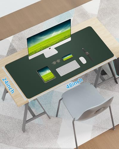 Image of Leather Desk Pad Protector,Mouse Pad,Office Desk Mat, Non-Slip PU Leather Desk Blotter,Large Desk mat,Waterproof Keyboard mat for Office /Home /Decor (Dark Green,48 inch x 24 inch)