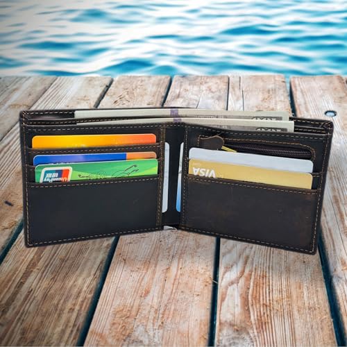 HIDO Wallet for Men with Multiple Card Slots,Slim Genuine Leather Bifold Zipper Money Porket3