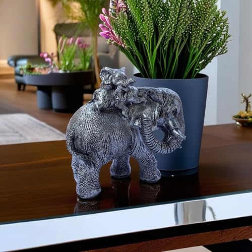 Polyresin 6" Elephant with Baby Statue for Home Decor – Vastu & Feng Shui Good Luck Symbol – Decorative Showpiece for Entryway, Living Room, Office, Gift (Silver) — photo — 3 of 9