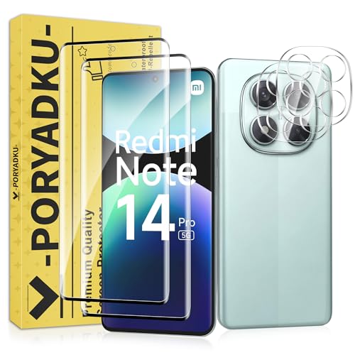 2+2 Pièce Verre Trempé pour Xiaomi Redmi Note 14 Pro 5G and Caméra Protecteur, Déverrouillage d'empreintes Digitales, 9H Dureté, Sans Bulle, Ultra HD, Protection Écran pour Redmi Note 14 Pro 5G