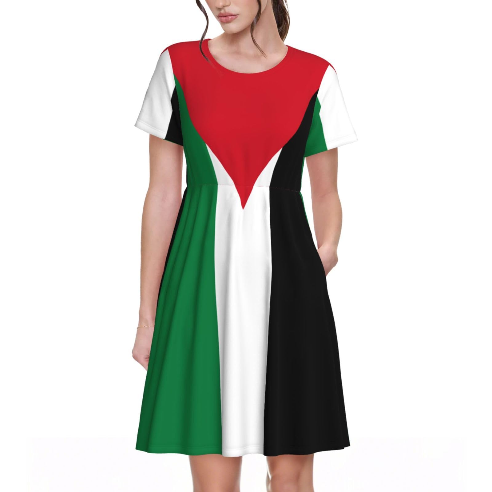 Robe Palestine à imprimé graphique rétro chic et manches courtes - 8
