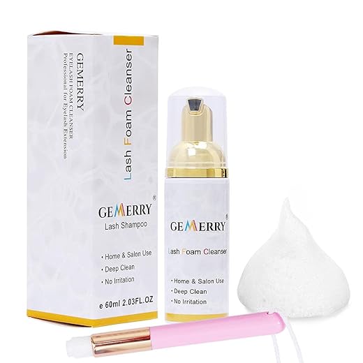 GEMERRY - Limpiador de extensión de espuma para pestañas, 60 ml, limpiador profesional, con cepillo de limpieza, elimina el residuo de maquillaje y el rimel para uso diario