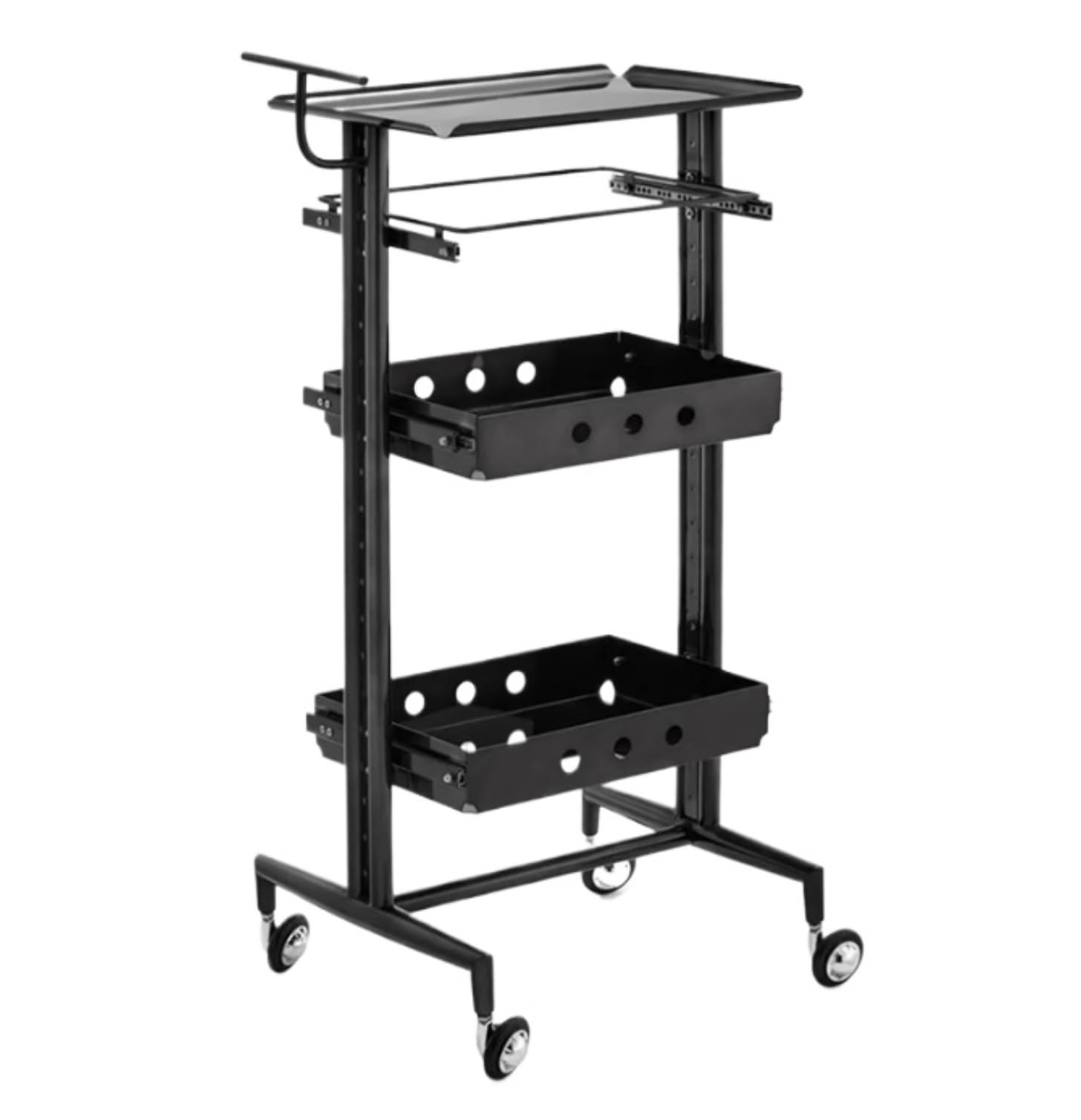 Salon Rolling Tray Station Beauty Equipment Stainless Steel Mobile Spa Service For Barber Shops(Black)