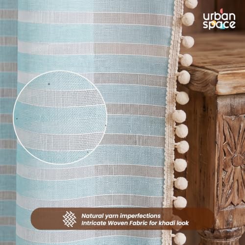 Image of Urban Space Aari Collection Weaved Sheer Curtains for Window 5 Feet, 40-50% Light Filtering Textured Curtain with Eyelets and Tieback, Set of 2 Decorative Curtains (Weaves SkyBlue, Window- 5 Ft)