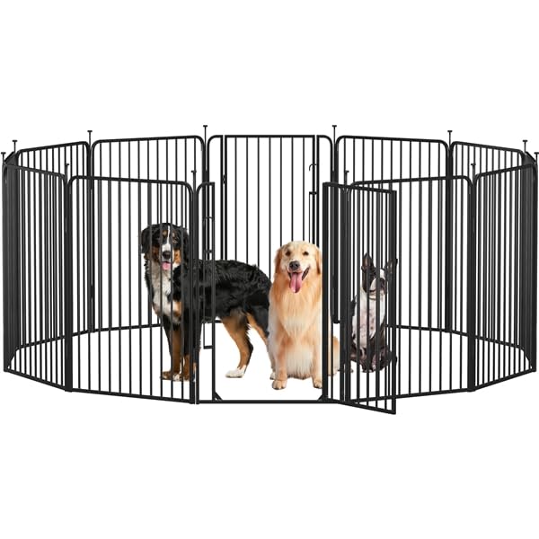 Yaheetech Parque para Perros 12pcs 68x100 cm Alta con Tubos de Bajo Ruido | Vallas para Perros con Cerradura Integrada , Protector de Suelo, Alambres de Metal de 8 mm, para Casa y Jardín
