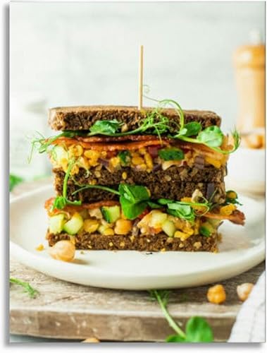 Canvas Wall Art for Bathroom Colorful sandwich chickpeas grain bread