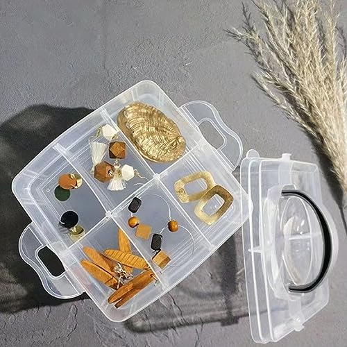 Image of esowemsn 1PC 3-Tier Stackable Craft Storage Containers Plastic Jewelry Box Organizers with 18 Compartments for Bead,Earring,Necklace,Arts and Craft,Jewelry,Ribbon