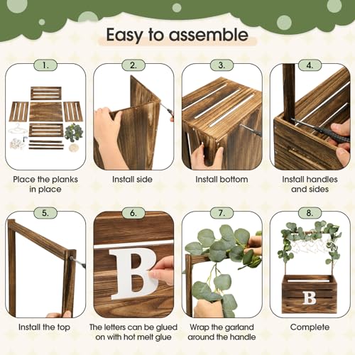 Image of Barydat Wooden Baby Shower Crate Closet Basket with Handle Baby Announcement Sign Garland Hangers Large Letter, Wooden Gift Crate, Letters for Pregnancy New Parent Party(Brown)
