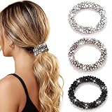 CAKURE Rhinestone Hair Tie Silver Scrunchie Sparkly Ponytail Holders Hair Accessories for Women (Pack of 3)