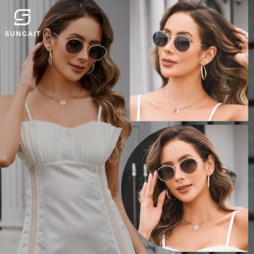 SUNGAIT Vintage Oval Sunglasses for Women Polarized UV400 Protection Elegant Metal Frame2