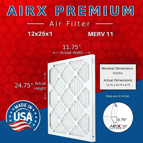 AIRX FILTERS WICKED CLEAN AIR. 12x25x1 Air Filter MERV 11 Electrostatic Pleated Air Conditioner Filter 6 Pack HVAC AC Furnace Filters