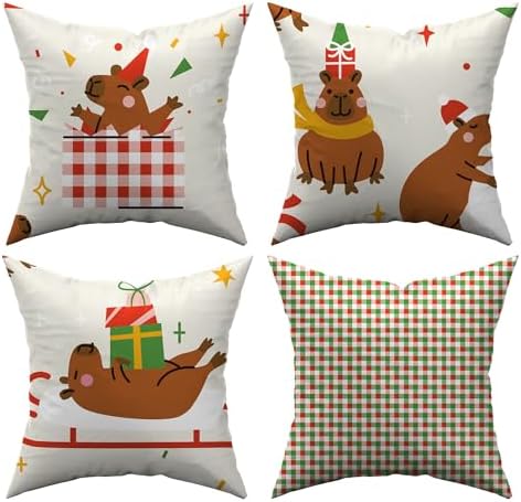 Kit 4 Capas de Almofadas Decorativas Natalinas, 45x45 cm, Poliést...