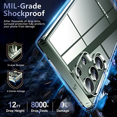 Red2Fire For Samsung Galaxy S23 Ultra Case, [No-Yellowing] With 2Pcs[Soft Screen Protector+Lens Protector] [Mil-Grade Shockproof]Heavy Duty Full Body Protection Phone Case For S23 Ultra Case 5G,Clear #TOP2