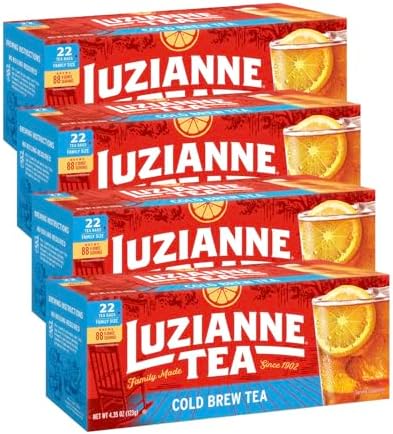 Luzianne Unsweetened Cold Brew Black Iced Tea Bags 22 Count (Pack of 4)