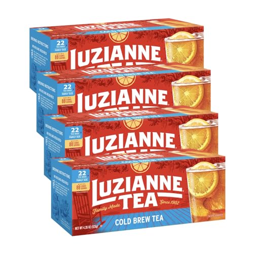Image of Luzianne Unsweetened Cold Brew Black Iced Tea Bags, Family Size, 22ct Box (Pack of 4)