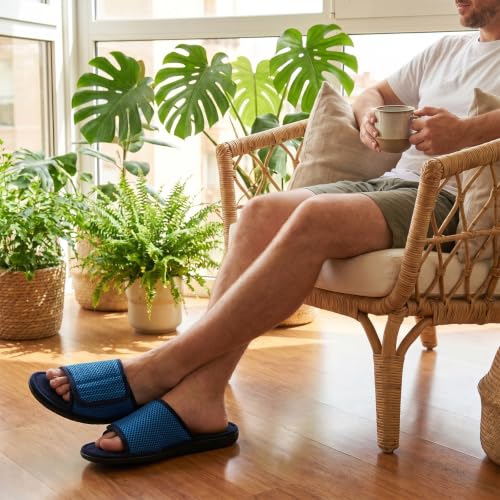 Image of Men's Adjustable House Slippers, Mesh Open Toe Breathable Indoor Slip on | Upgrade Memory Foam, Breathable Mesh Upper, Machine Washable, Moisture-Wicking Lining