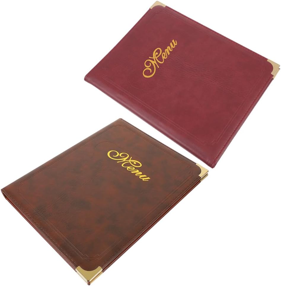 2pcs Pu Leather Menu Cover Holder Reusable Restaurant Menu Book Pages for Bars Cafes and Hotels Replacement Stylish Design Wine Red and Coffee