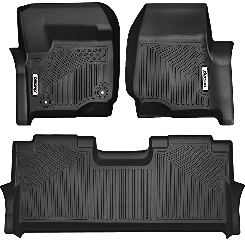 OEDRO Floor Mats Compatible for 2017-2022 Ford F-250 / F-350 Super Duty Crew Cab, Front Row Bucket Seats, Unique Black TPE All-Weather Guard - Custom Fit