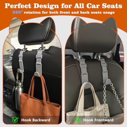 Image of Amooca Anti-drop Car Headrest Hooks 4 Pack Seat Organizer for Bags | Universal Fit Cars SUV Truck, Adjustable, Holds Backpack Water Bottle Handbags Groceries, 40lb Heavy Duty, Clip Design