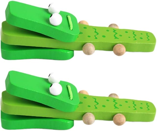 NUOBESTY Castanet Clapper Wooden Toys, Crocodile Wooden Musical Percussion Castanets Wood Clacker Lovely Clapper Educational Toy for Baby Early Learning 2Pcs (Green)