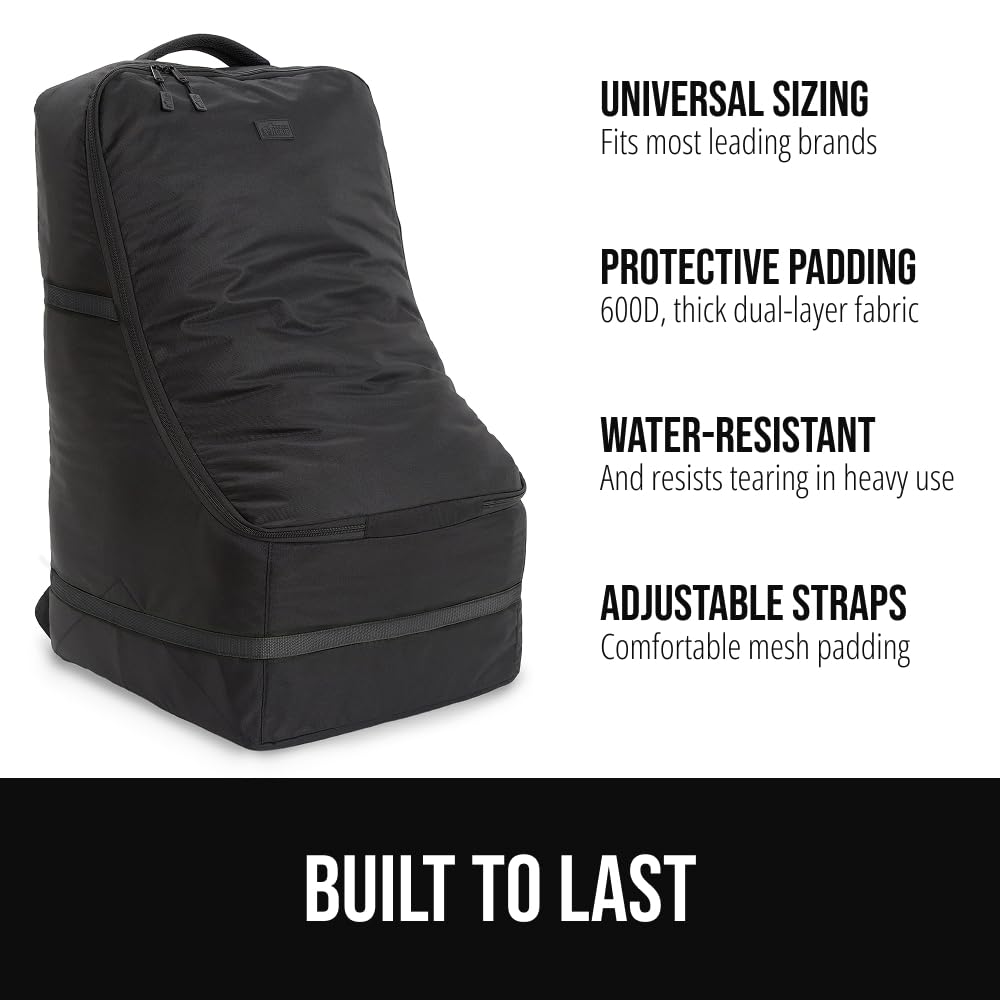 GORILLA GRIP Tear and Water Resistant Padded Car Seat Travel Bag for Airplane and Airport, Universal Fit Baby Carseat Bags, Holds Up to 50lbs, Handle & Shoulder Straps, Air Gate Check Carrier, Black — view 2