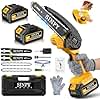 SINPY 8000mAh Mini Motosierra Bateria, 6 Pulgadas Motosierra Eléctrica Pequeña Sierra Electrica Podar Arboles Inalámbrica con Cadena de Acero al Manganeso de Mano y Engrasador Automático