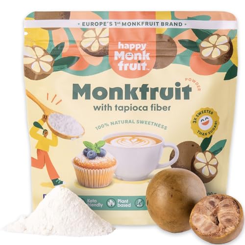 Édulcorant au fruit du moine en poudre (200 g) – 3× plus sucré que le sucre, fruit du moine naturel compatible keto & faible en glucides avec fibres prébiotiques solubles, 150 portions | Sans polyols