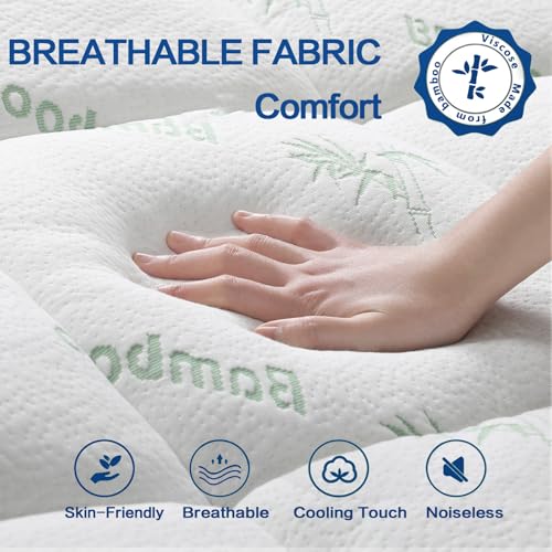 Mattress Topper Full Size, Cooling Extra Thick Breathable Viscose Made from Bamboo Mattress pad, Soft Quilted Fitted Mattress Cover with 1000 GSM Down Alternative Fill (8-21”Deep Pocket)