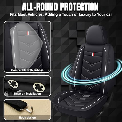 Image of Car Seat Covers Fit for GMC Terrain 2010-2026, Leather Seat Covers for Car, Waterproof Non-Slip Durable Car Seat Protector(2 Seats,Black White)