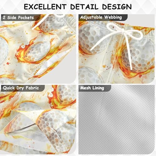Pigsaly Boys' Swim Board Shorts Watercolor Flying White Golf Balls Fire Boy's Swim Trunks Kids Swimwear S3