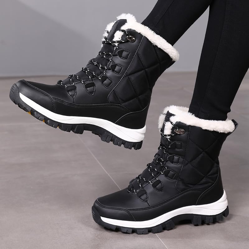 Womens Snow Boots Warm Fur Lined Ankle Booties Hiking Climbing Shoes Lace Up Anti-Slip Waterproof Working Outdoor Backpacking Boots