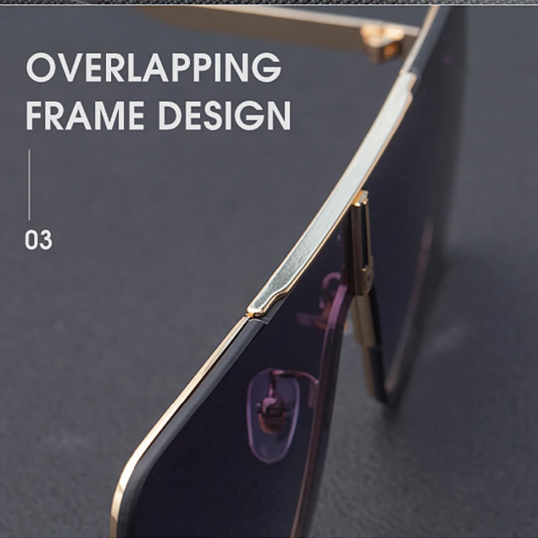 Gafas de sol extragrandes de una pieza, estilo punk vintage de lujo sin montura para hombre.