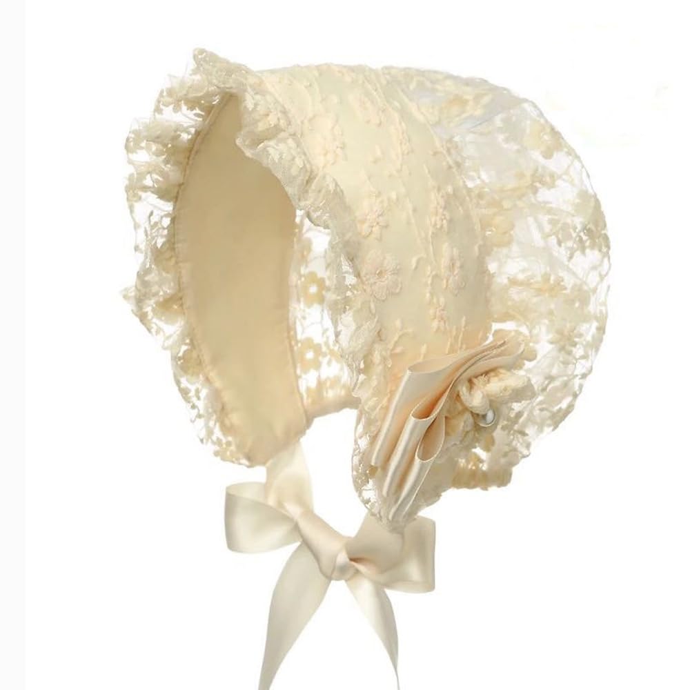 LUMoony Sombrero de bautizo para bebé, 1 unidad, de 0 a 2 años, de encaje para bebé, de algodón, para bautizo, capó, gorro de verano, sombrero de playa