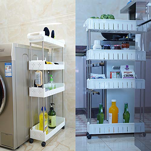 Aogist 4-Tier Slim Storage Cart Mobile Shelving Unit Slide Out Storage Tower for Kitchen Bathroom Laundry Room Narrow Places(White)