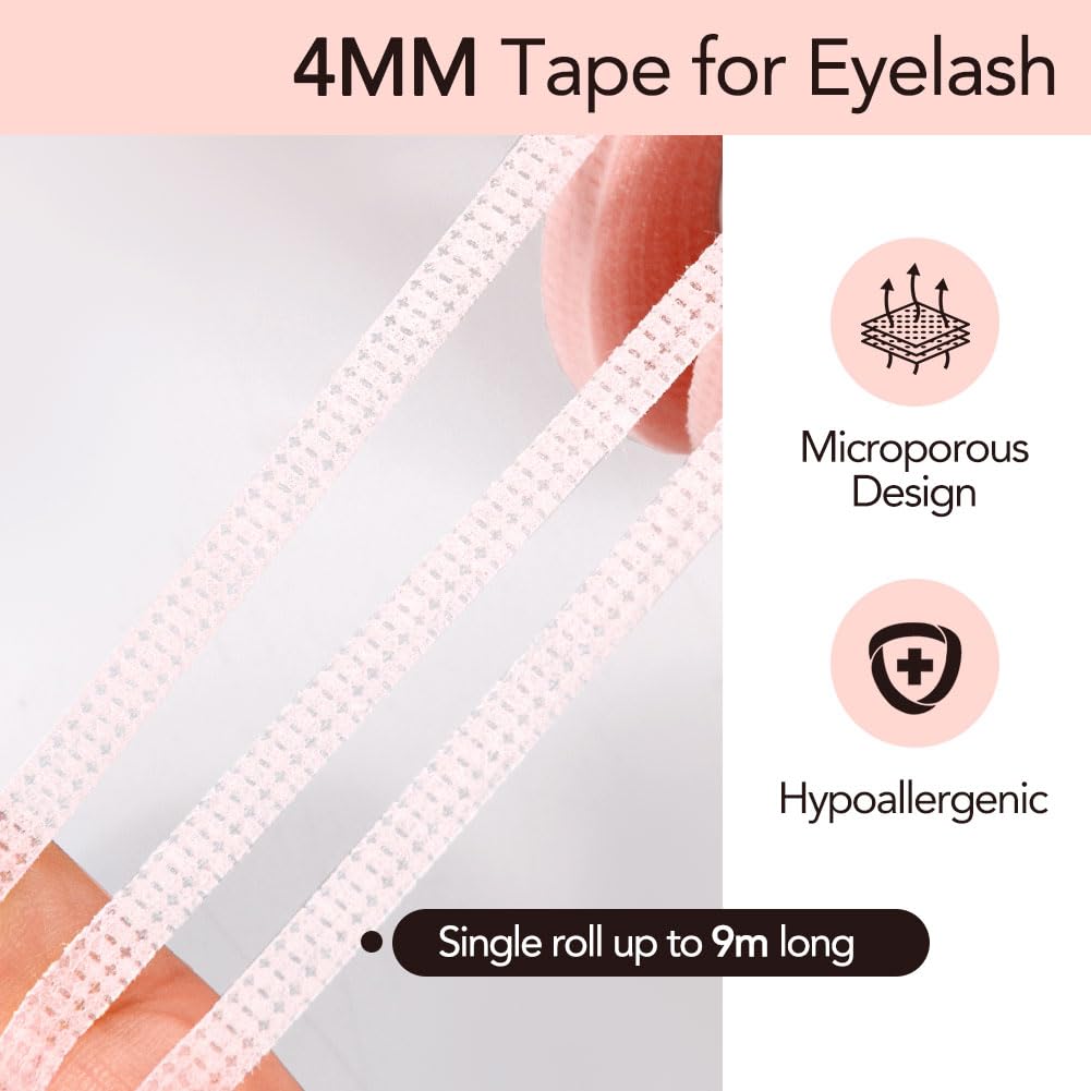 Lunamoon 10 Rolls Eyelash Extension Tape Eyelash Tape Eyelash Tape, 4mm Tape*10 Pink - Image 3