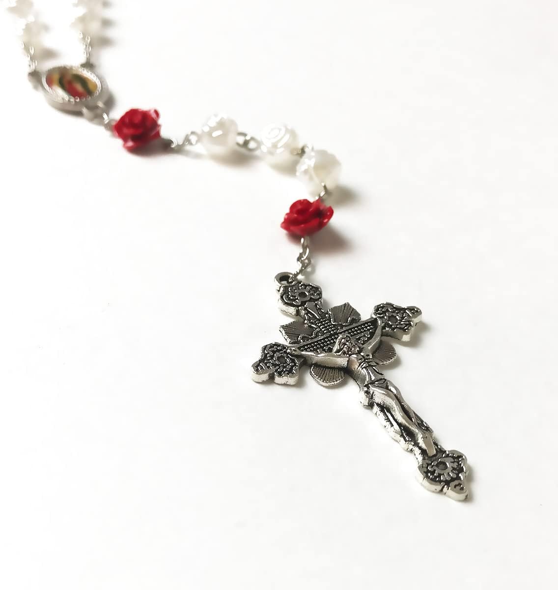 Our Lady of Guadalupe Pearly Rose Rosary Beads Catholic for Women - Catholic Gifts - Rosary Necklace for Women - Image 4
