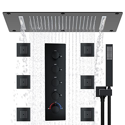 Cabeza de ducha Hommultifuncional Sistema de ducha de cuerpo completo con 14.96 x 27.56 pulgadas Cabezal de ducha de lluvia con 4 piezas Jet de cuerpo grande ajustable con rociador de mano de alta