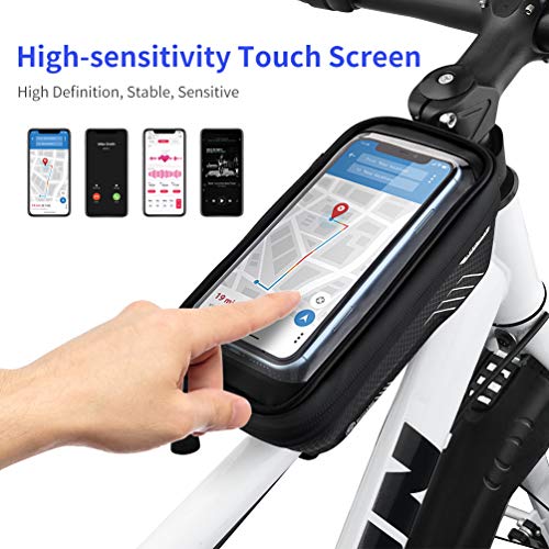 VBG VBIGER Bike Phone Bags Bike Front Frame Bag Waterproof Cycling Phone Mount Pack Bicycle Top Tube Handlebar Bags with Touch Screen Phone Holder Case (Black)