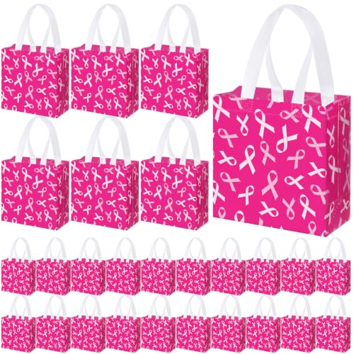 Lingvee 50 Pack Breast Cancer Awareness Gift Bags Bulk for Party