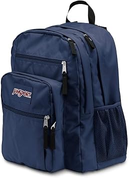 حقيبة ظهر كبيرة للكمبيوتر المحمول من JanSport للكلية - حقيبة كمبيوتر بها حجرتان، أحزمة كتف مريحة، جيب للكمبيوتر المحمول مقاس 15 بوصة، مقبض حمل - حقيبة ظهر للكتب، لون أزرق داكن