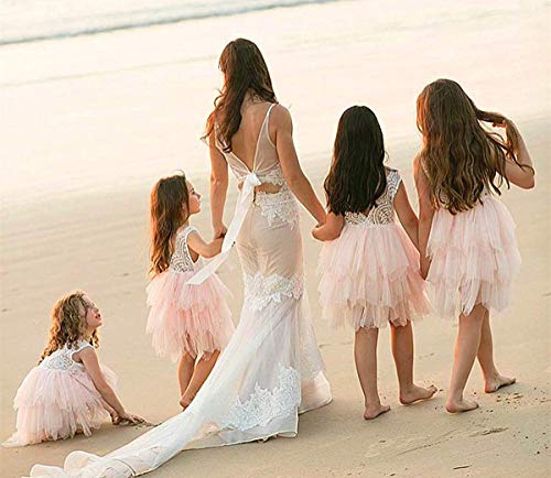 Topmaker 58-5V75-PY2H Toddler Girls Baby Girl Lace Back Tiered Tutu Tulle Flower Girl Dress Baby Girl Clothes Pink Dress  thumb #6