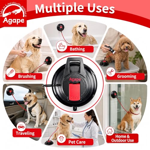 Image of Agape Heavy Duty Dog Bath Suction Cup with Grooming Restraint Leash | Powerful Reusable Pet Bath Holder and Tub Loop Anchor for Dog & Cat Shower, Trimming, Blowing and Grooming
