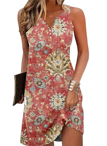 Image of Ladlop Summer Dresses for Women 2026 Beach Loose Casual A Line Dress Sleeveless V-Neck Sundress with Pockets